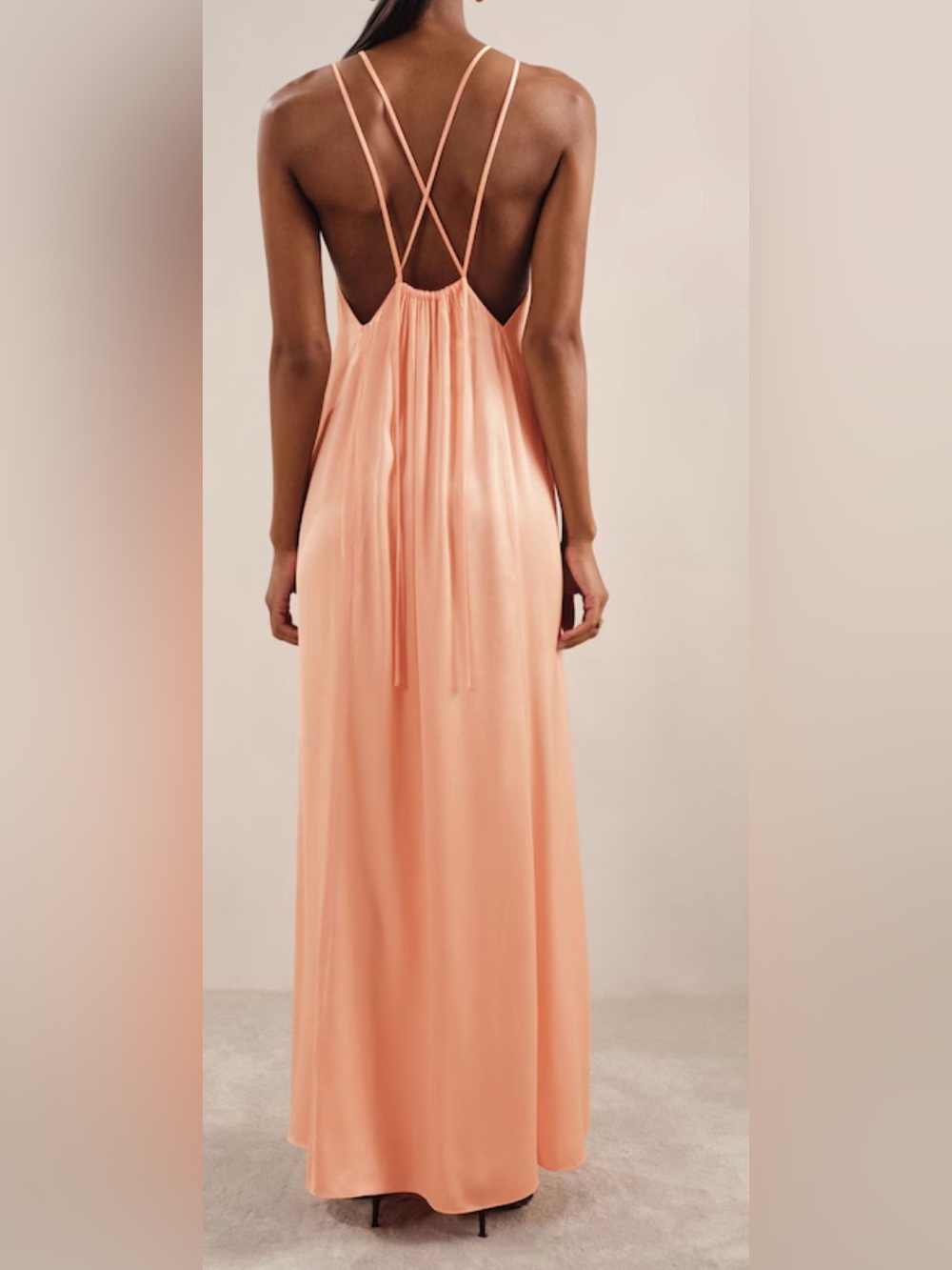 Reiss Satin Peach Backless Maxi Dress with Side Slit - Size 10 NWT - Picture 3 of 7